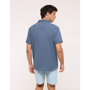Camisa Manga Corta Azul Jaspeado - Camilando