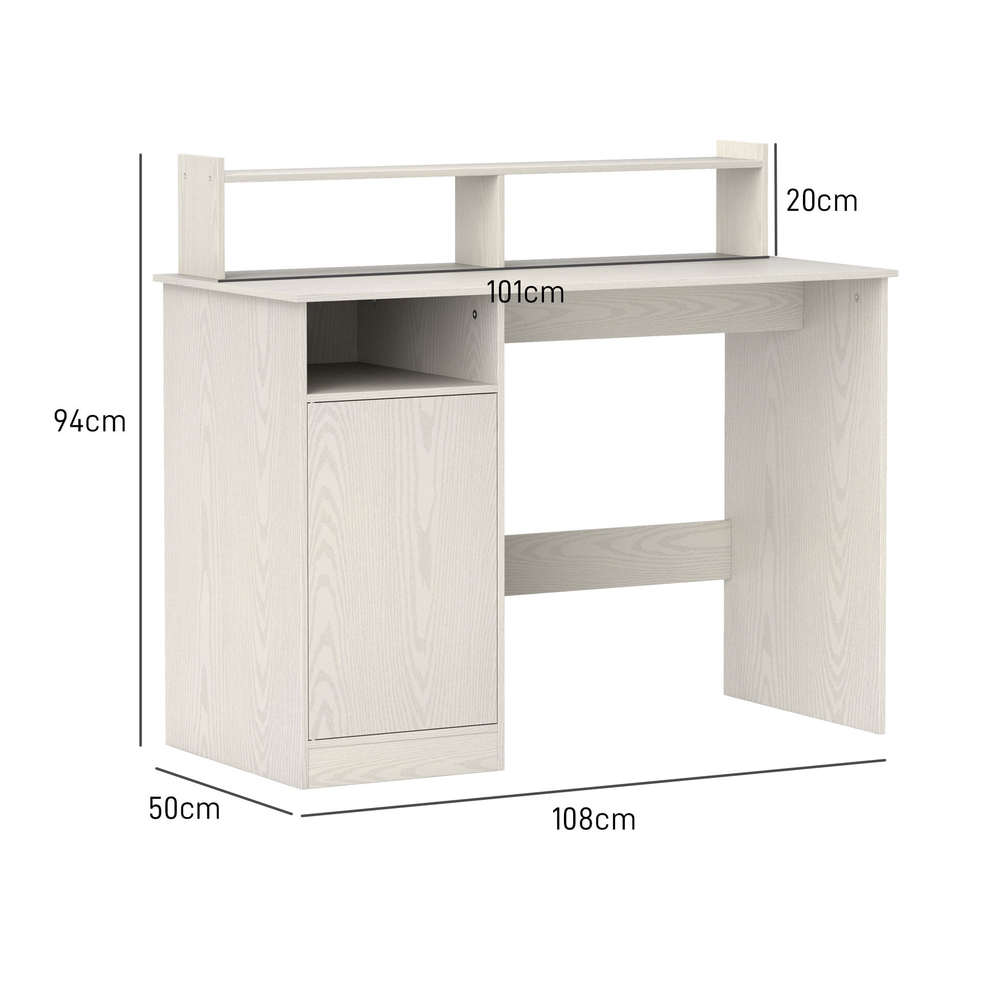 Escritorio con Estantería Moderno Escritorio con Puerta Compartimentos Abiertos y Soporte para Monitor Mesa para Estudio Dormitorio Hogar Oficina 108x50x94 cm Crema