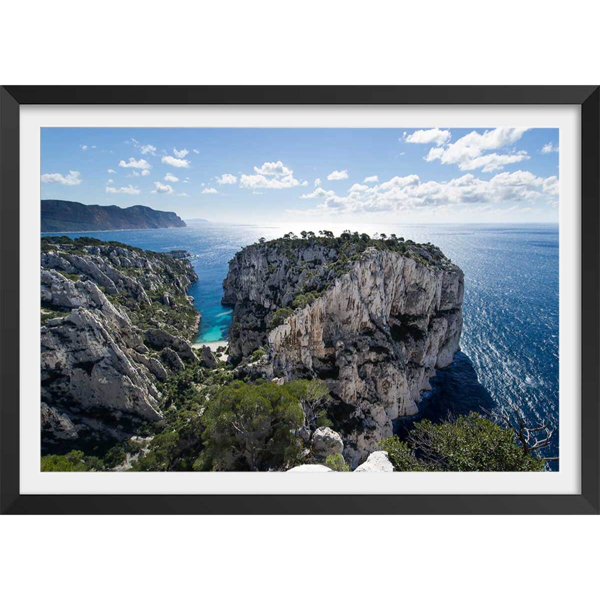 Affiche plage et calanques à cassis Affiche + cadre en bois - Noir