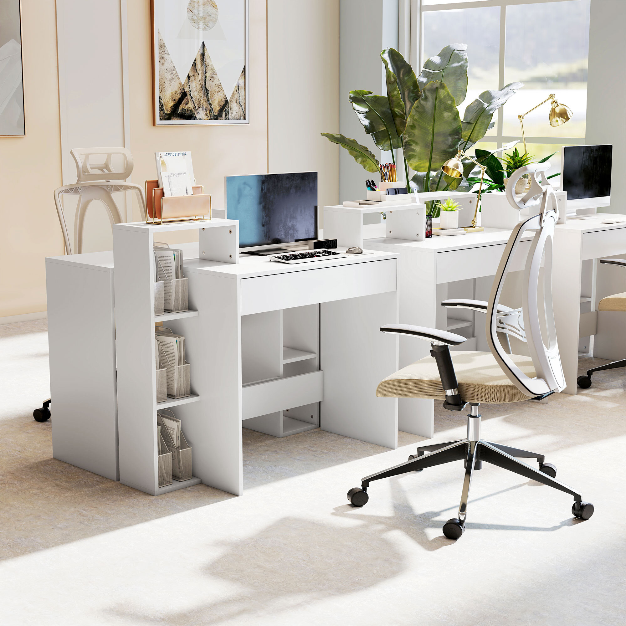 Bureau compact multi-rangement 100 x 40 x 90 cm blanc