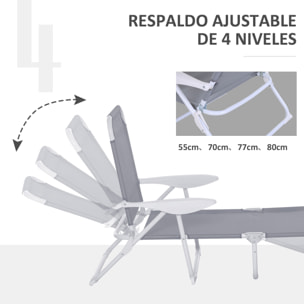 Tumbona Reclinable y Plegable de Jardín Respaldo Ajustable en 4 Posiciones Gris