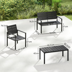 Conjunto de Muebles de Jardín para 4 Personas, Sofá de Jardín de 4 Piezas con Sofá de 2 Plazas, 2 Sillones, Mesa de Centro, Estructura Metálica, Negro