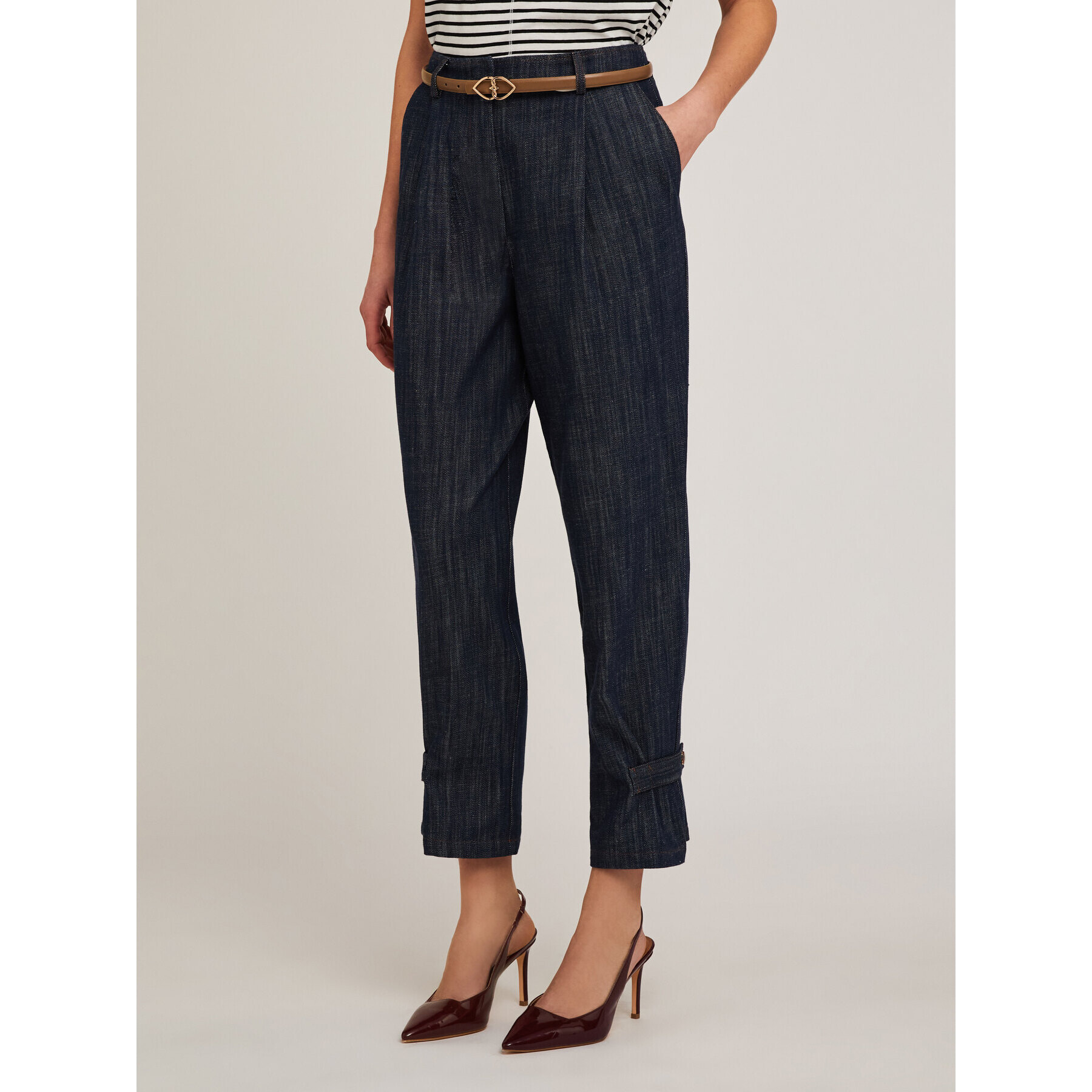 Motivi - Pantalón con tira efecto denim en el bajo - Azul