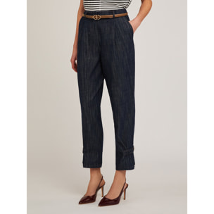 Motivi - Pantalón con tira efecto denim en el bajo - Azul