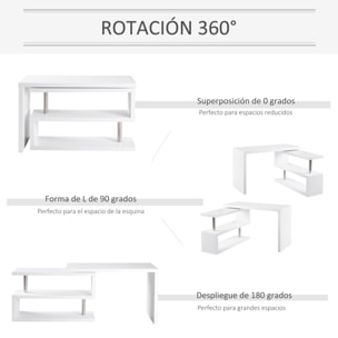 Mesa de Ordenador Esquina Giratorio 360° 114x120x76,1cm Blanco