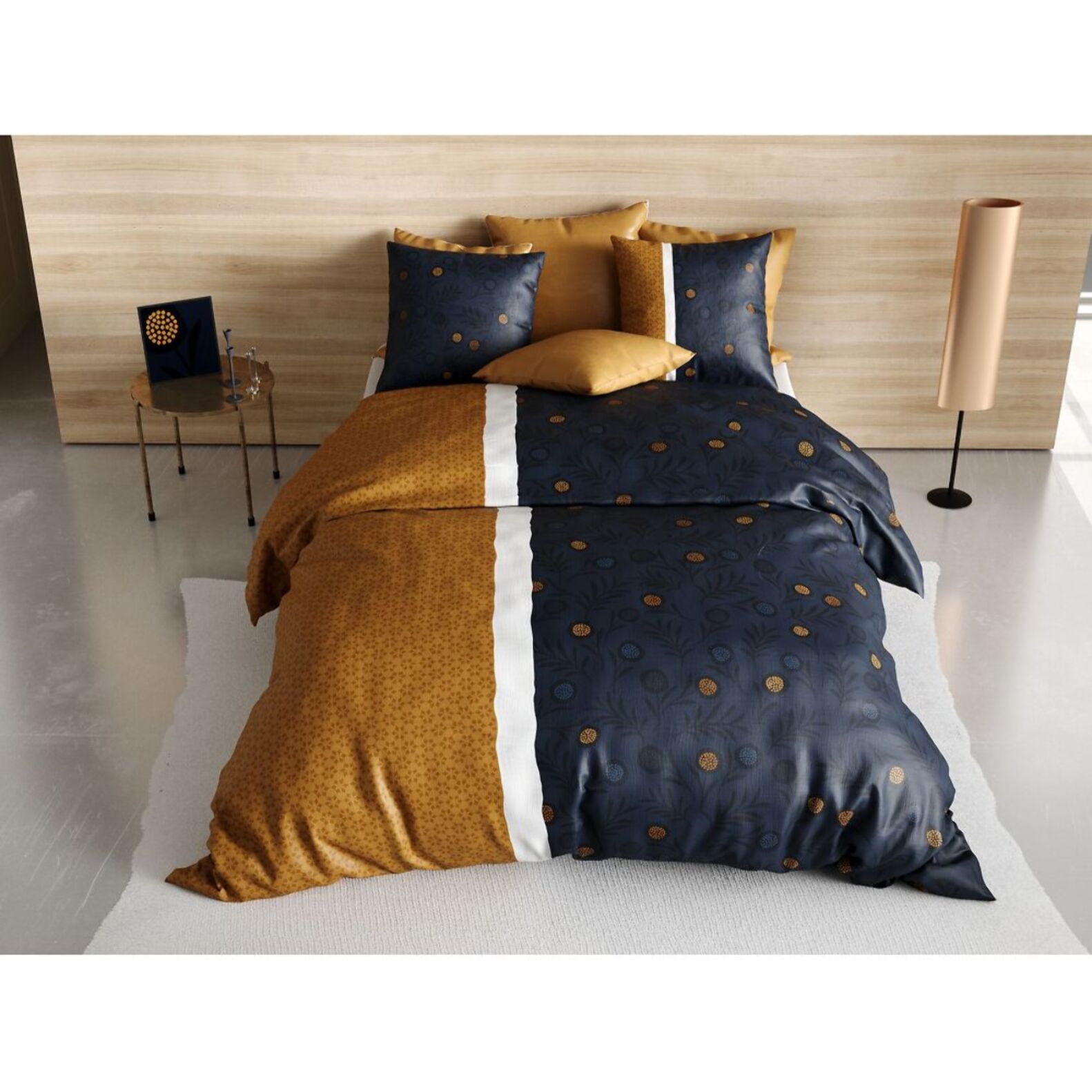 Parure housse de couette coton jaune
