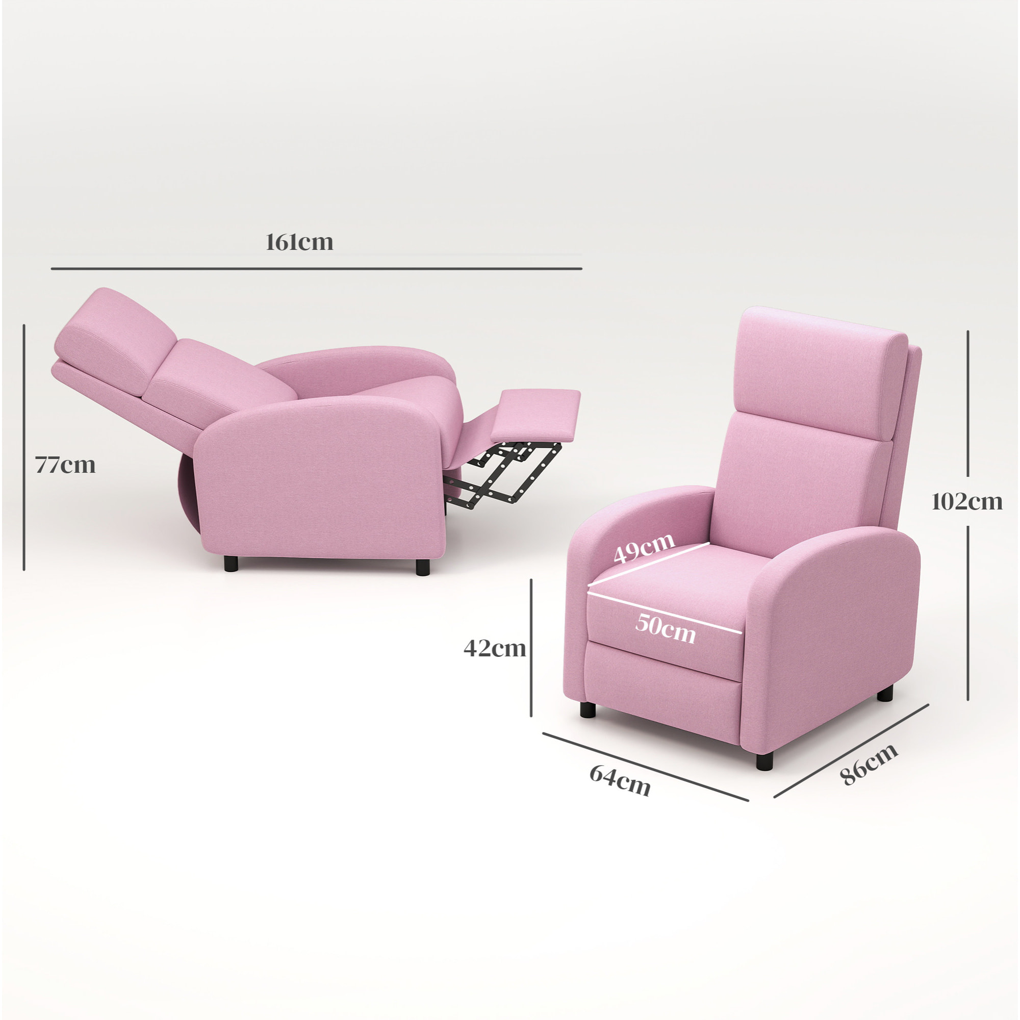 Sillón Relax Reclinable Manual Sillón Relax Tapizado en Lino Sintético con Reposapiés Carga 120 kg Sillón Reclinable para Dormitorio Oficina Rosa