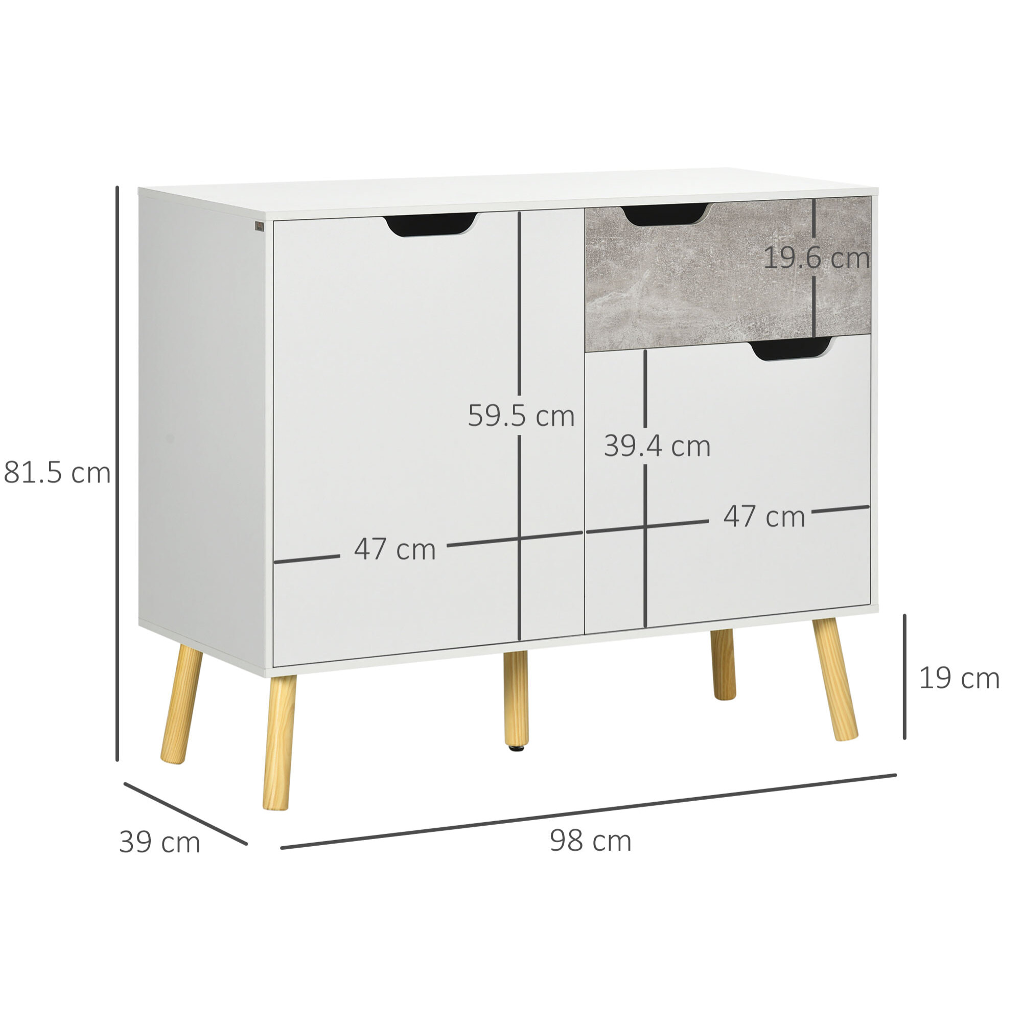 Aparador de Cocina Armario Buffet con 2 Puertas 1 Cajón Armario de Almacenaje para Salón Estudio Dormitorio Estilo Moderno 98x39x81,5 cm Blanco