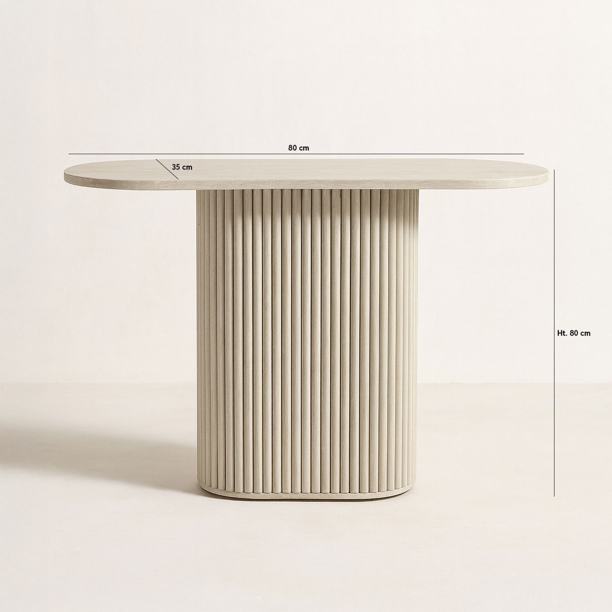 Console ovale en effet travertin et pied strié INAYA