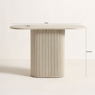 Console ovale en effet travertin et pied strié INAYA