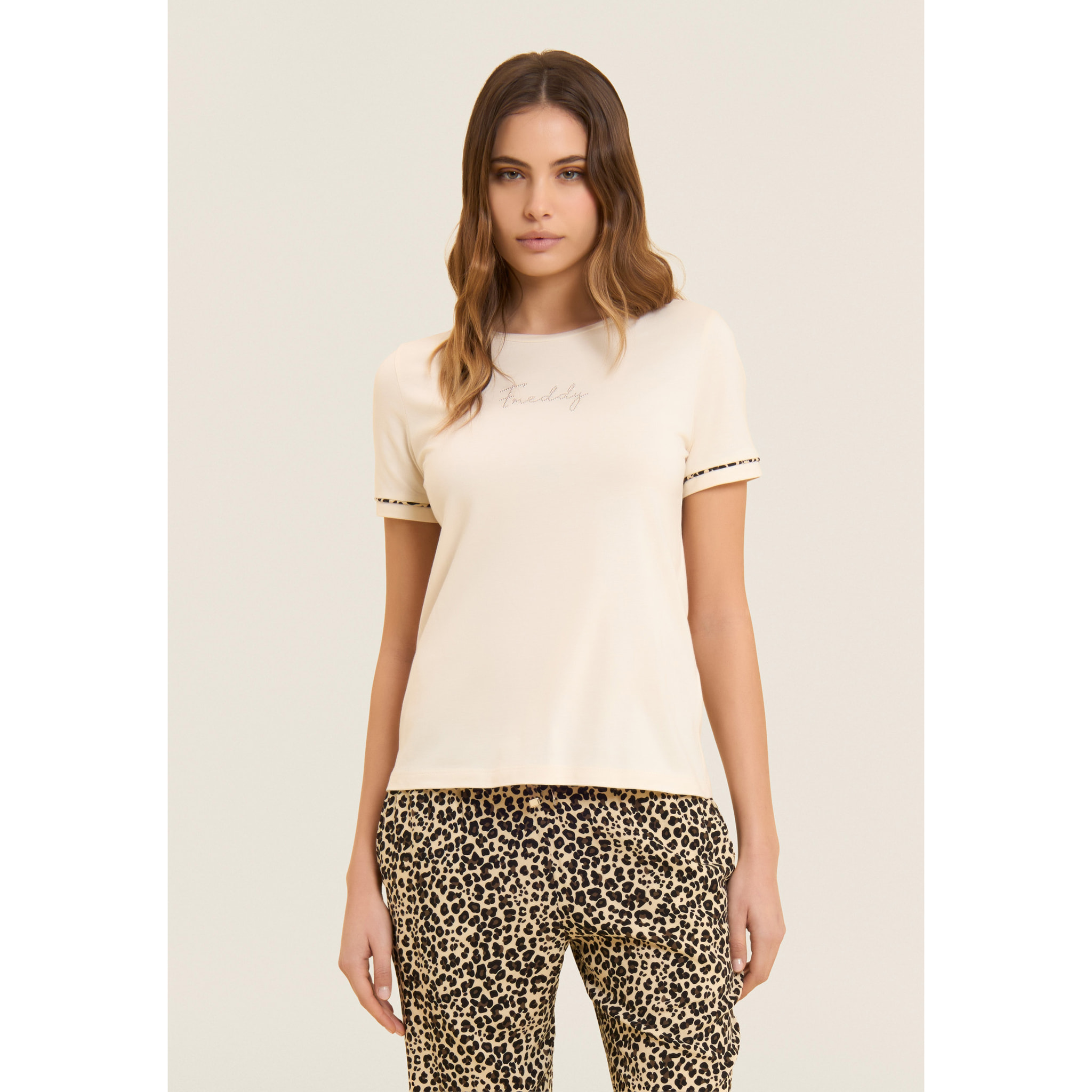 T-shirt con inserto crinkle sul retro e dettagli animalier