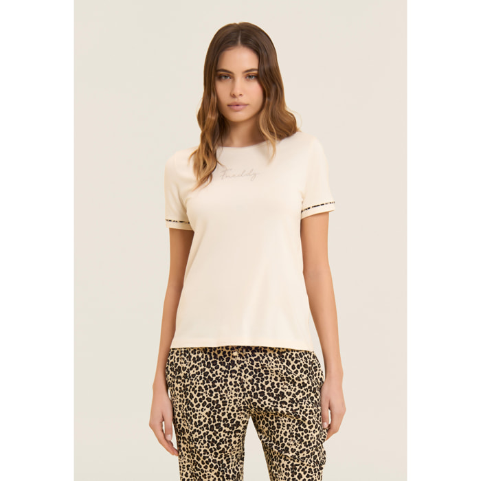 T-shirt con inserto crinkle sul retro e dettagli animalier