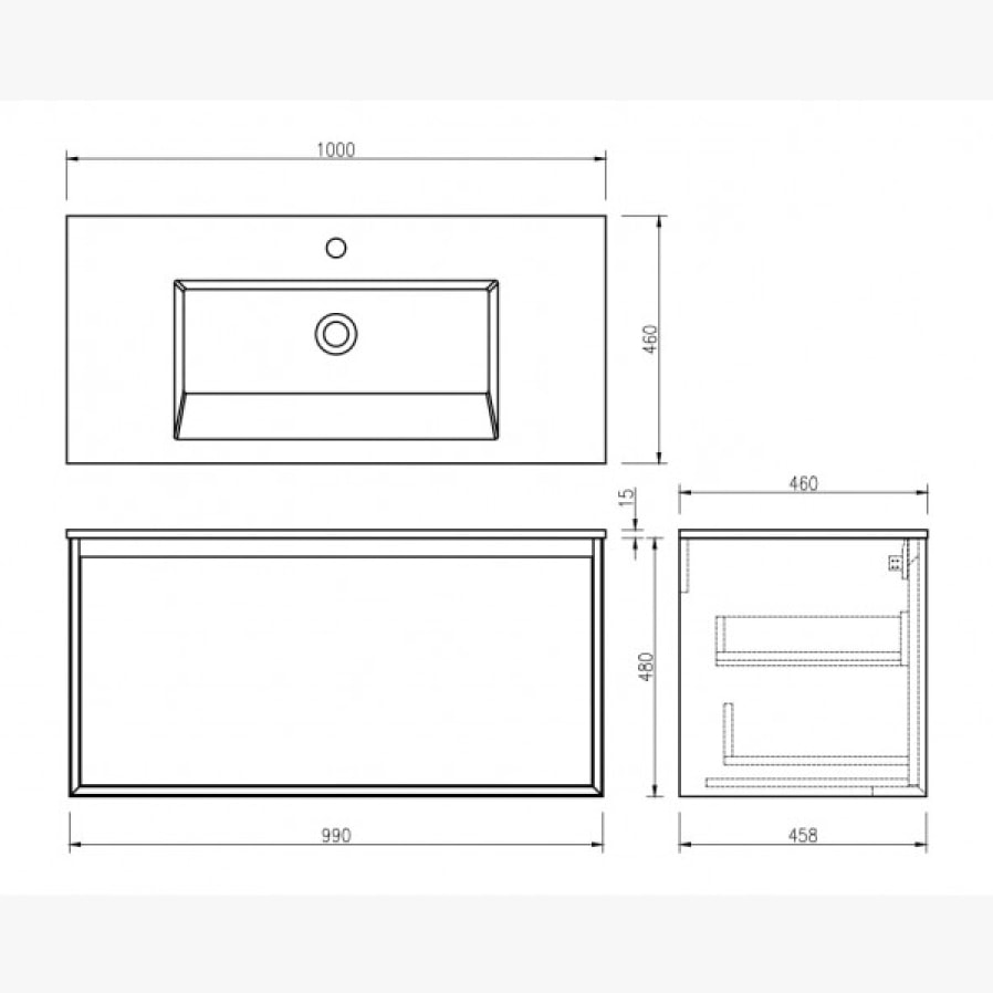 Meuble simple vasque 100 cm noir Aquasasso