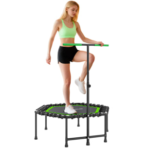 Trampolín de Fitness 114x114x132 cm Cama Elástica Fitness con Mango Ajustable de 3 Niveles Marco de Acero para Entrenamiento Piernas Cuerpo en Hogar Oficina Gimnasio Verde y Negro