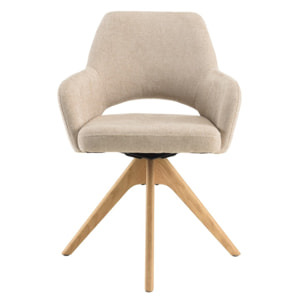 UGO - Chaise pivotante 360° en tissu beige dossier droit, pieds bois UGO