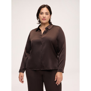 Fiorella Rubino - Camicia in seta stretch con colletto classico - Marrone