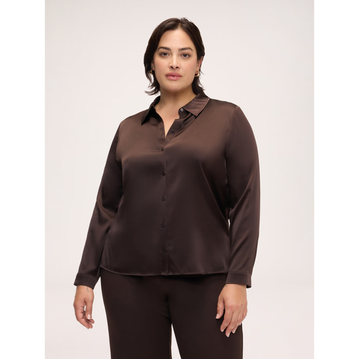 Fiorella Rubino - Camicia in seta stretch con colletto classico - Marrone