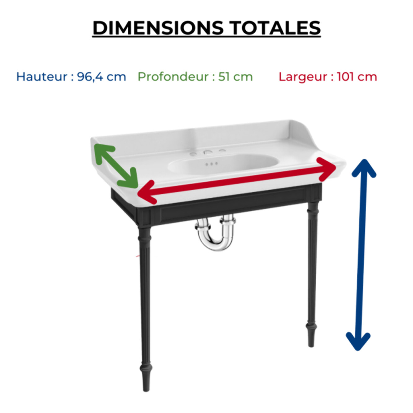 Console Cléo 1889 avec plan vasque 3 trous + siphon chromé