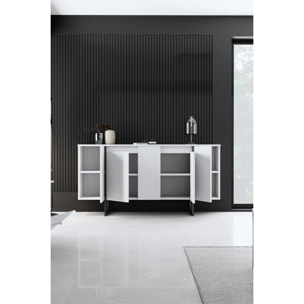 Credenza Dgarzitt, Buffet da soggiorno, Madia da salotto, Dispensa da cucina, 160x35h80 cm, Bianco e Nero