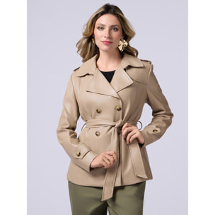 Oltre - Gabardina corta cruzada de tejido revestido - Beige