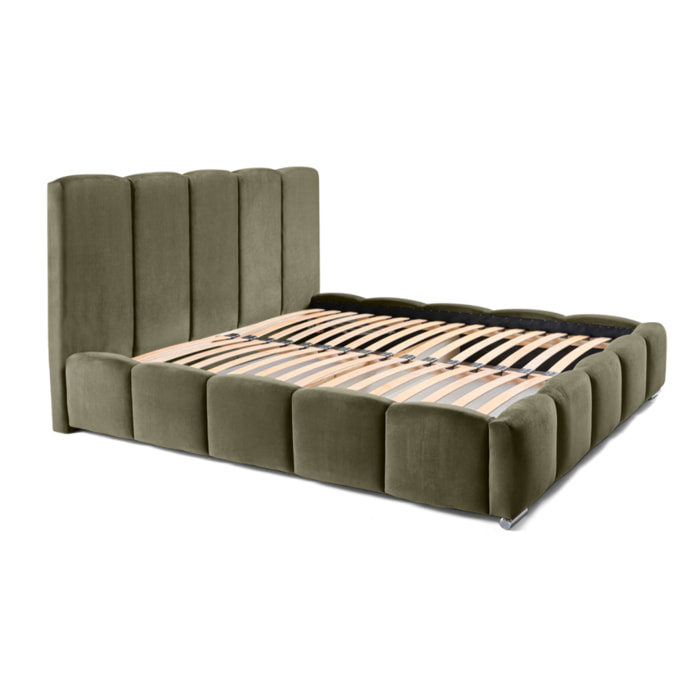 Torreon - lit coffre - 160x200 - sommier inclus - en velours - Vert