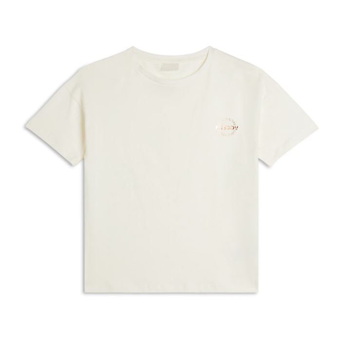 T-shirt Bambina corta in jersey elasticizzato logo bronzo