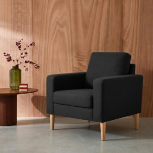 Fauteuil scandinave bois d'hévéa tissu BJORN