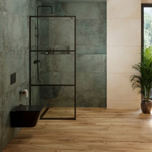 Walk-In set complet paroi de douche à l'italienne 90 cm, anti-calcaire, verre transparent, noir (SIKOWI90CP-SET)