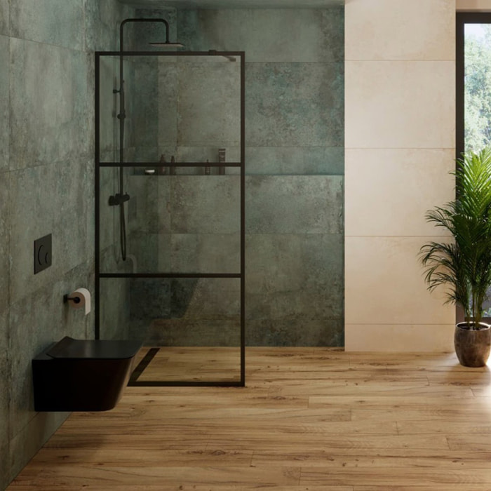 Walk-In set complet paroi de douche à l'italienne 90 cm, anti-calcaire, verre transparent, noir (SIKOWI90CP-SET)