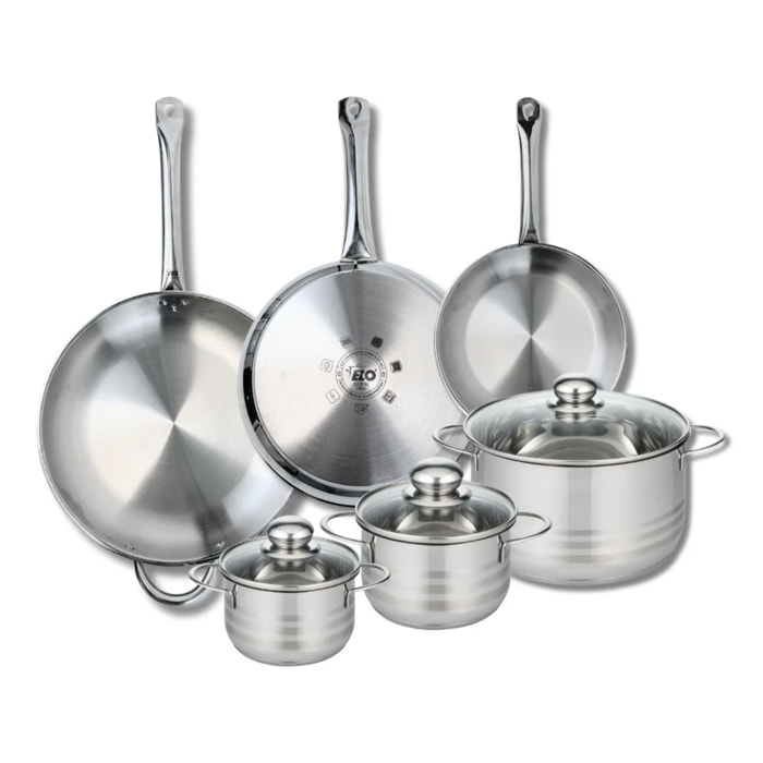 Ensemble de 3 Poêles de cuisson 24, 28 et 32 cm et 3 faitouts 14, 16 et 24 cm Elo Profi Brillant