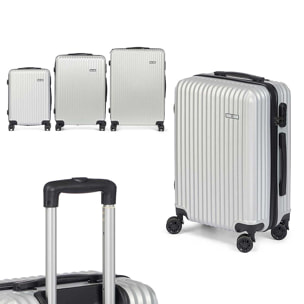 Set di 3 valigie trolley in ABS, leggere e resistenti. Progettazione del nastro.