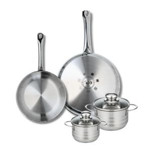 Ensemble de 2 Poêles de cuisson 24 et 28 cm et 2 faitouts 12 et 14 cm Elo Profi Brillant