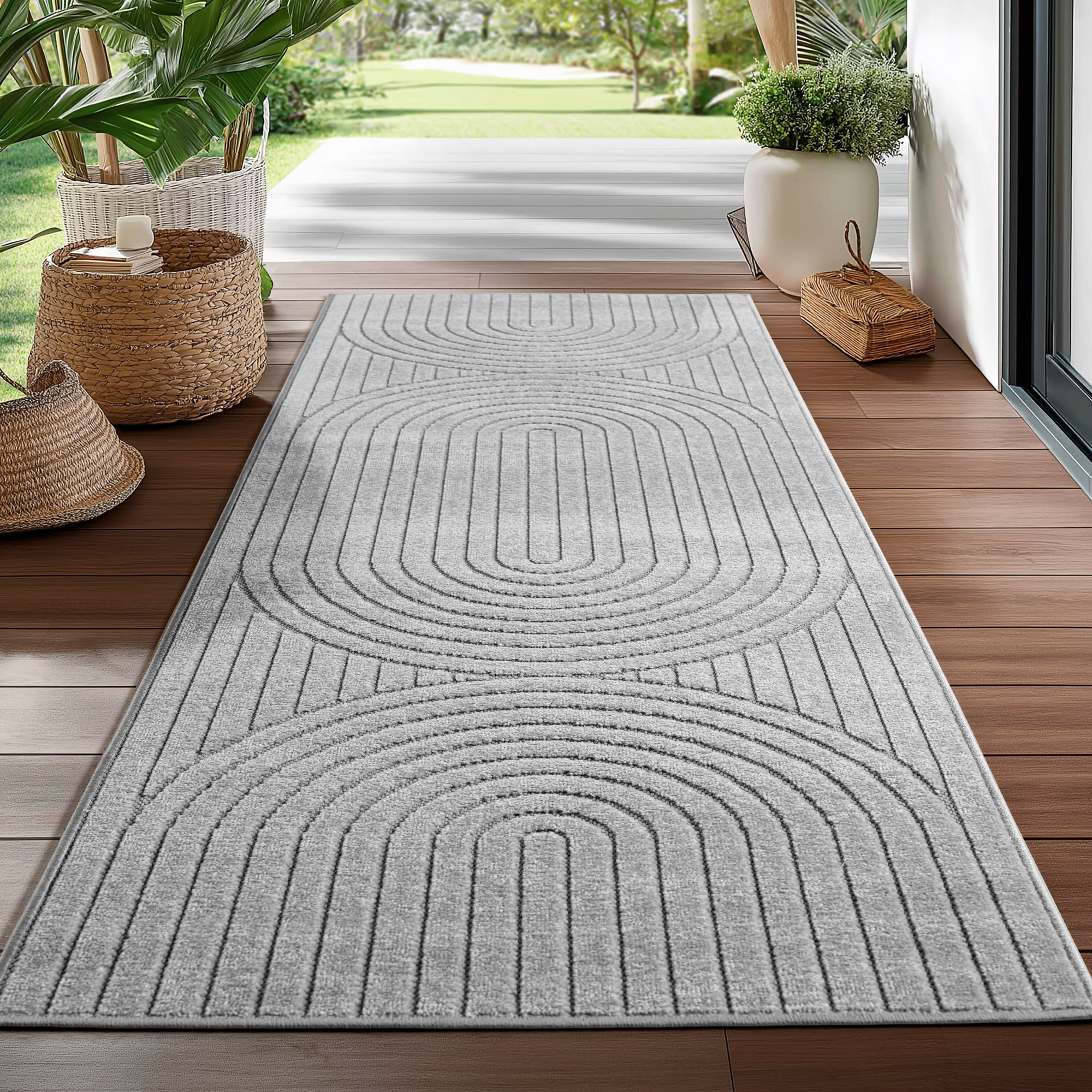 ALVORA - Tapis intérieur/extérieur gris à motif géométrique