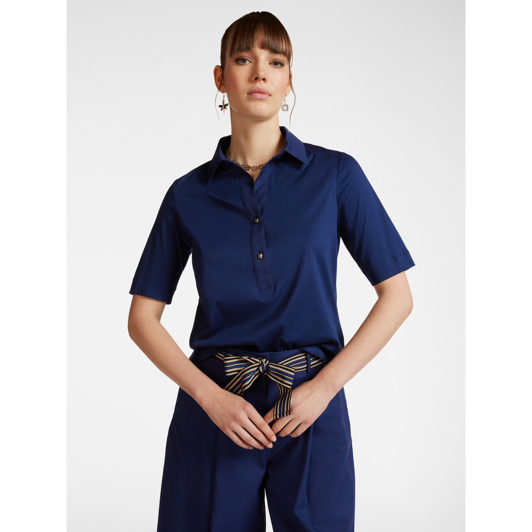 Elena Mirò - T-shirt con colletto e bottoni - Blu