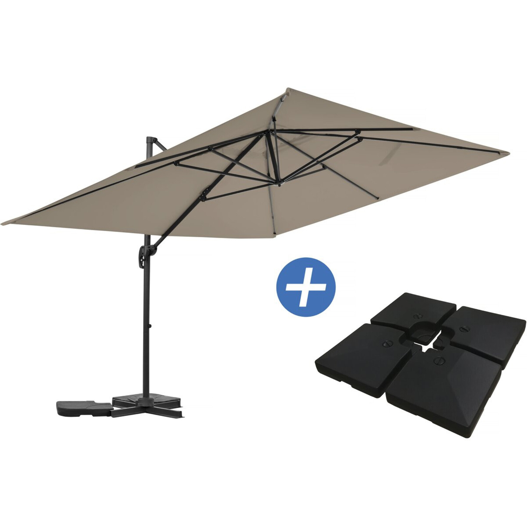 Parasol jardin déporté en aluminium "Sky 4" - 3 x 4 m - Taupe - Dalles à lester incluses