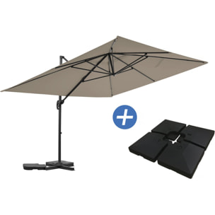 Parasol jardin déporté en aluminium "Sky 4" - 3 x 4 m - Taupe - Dalles à lester incluses