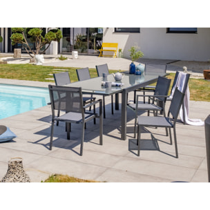 TOLEDE - Lot de 2 chaises de jardin en alu anthracite et toile plastifiée grise