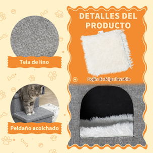 Escalera para Perros Escalera Rampa para Mascotas de 3 Peldaños con Tapas 3 Cajas de Almacenamiento Cueva y Cojín Lavable para Cama Sofá 73,5x33x40,5 cm Gris