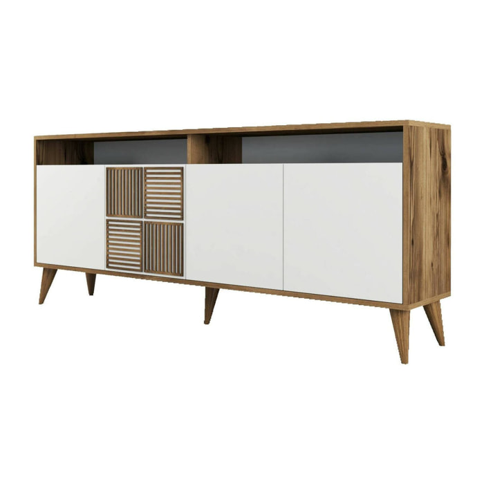 Consolle Jole, Tavolo multiuso, Mobiletto d'appoggio, Scrivania da corridoio, 180x35h79 cm, Noce e Bianco