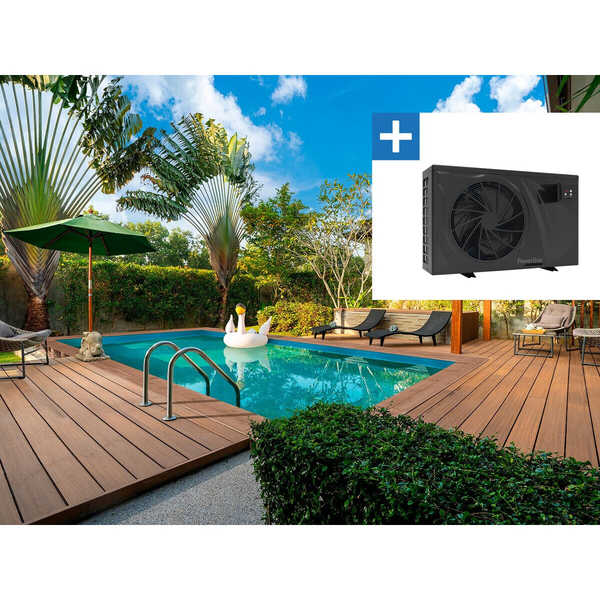 Piscine bois rectangle " Panama "- 6.20 x 4.10 x 1.45 m + Pompe à chaleur 6 kw/h inverter "PowerLine by Hayward" - Noir