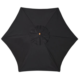 Sombrilla Parasol de Madera Ø250x230cm para Exterior con 6 Varillas Sistema de Cuerda con Fijación Desmontable Portátil Fácil de Guardar y Transportar Negro