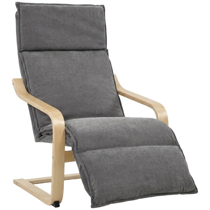 Sillón de Salón con Reposapiés, Butaca de Salón Tapizada en Lino con Balanceo Suave, Respaldo Alto, Asiento Ancho, Sillón de Relax para Dormitorio, Oficina, Estudio, Gris Oscuro
