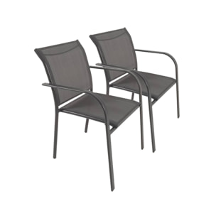 Lot de 2 fauteuils de jardin MILENA en aluminium et textilene anthracite. 62 x 55 x 84 cm