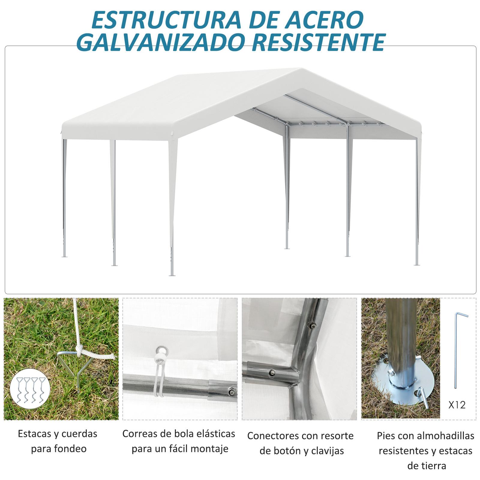 Carpa Garaje para Coche 4x4m Gazebo de Jardín con Accesorios para Fiestas Blanco