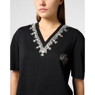 PHILIPP PLEIN Man Fit V-Neck T-Shirt Crystals