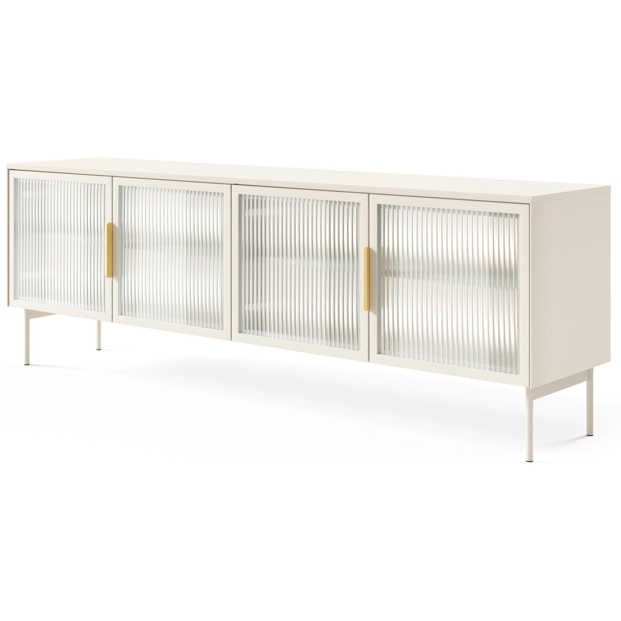 Mobile Tv elegante con 4 ante in vetro, ripiani interni e illuminazione LED integrata. Struttura resistente laminato 181.3 x 39.3 x 61.6 cm Cashmere