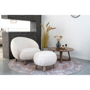 Poggiapiedi Savona in pelliccia sintetica bianca con gambe effetto noce, 56×47 cm
