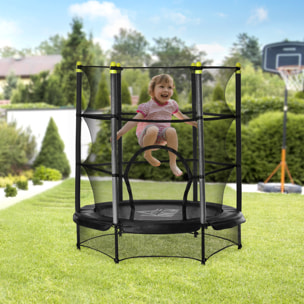 Trampoline enfant Ø 1,40 × 1,60H m filet de sécurité porte zipée couvre-ressorts 6 poteaux rembourrés inclus noir