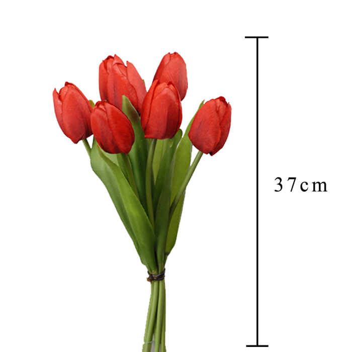 Mazzo Di 7 Tulipani. Altezza 37 Cm - Pezzi 4 - 13X37X13cm - Colore: Rosso - Bianchi Dino - Fiori Artificiali