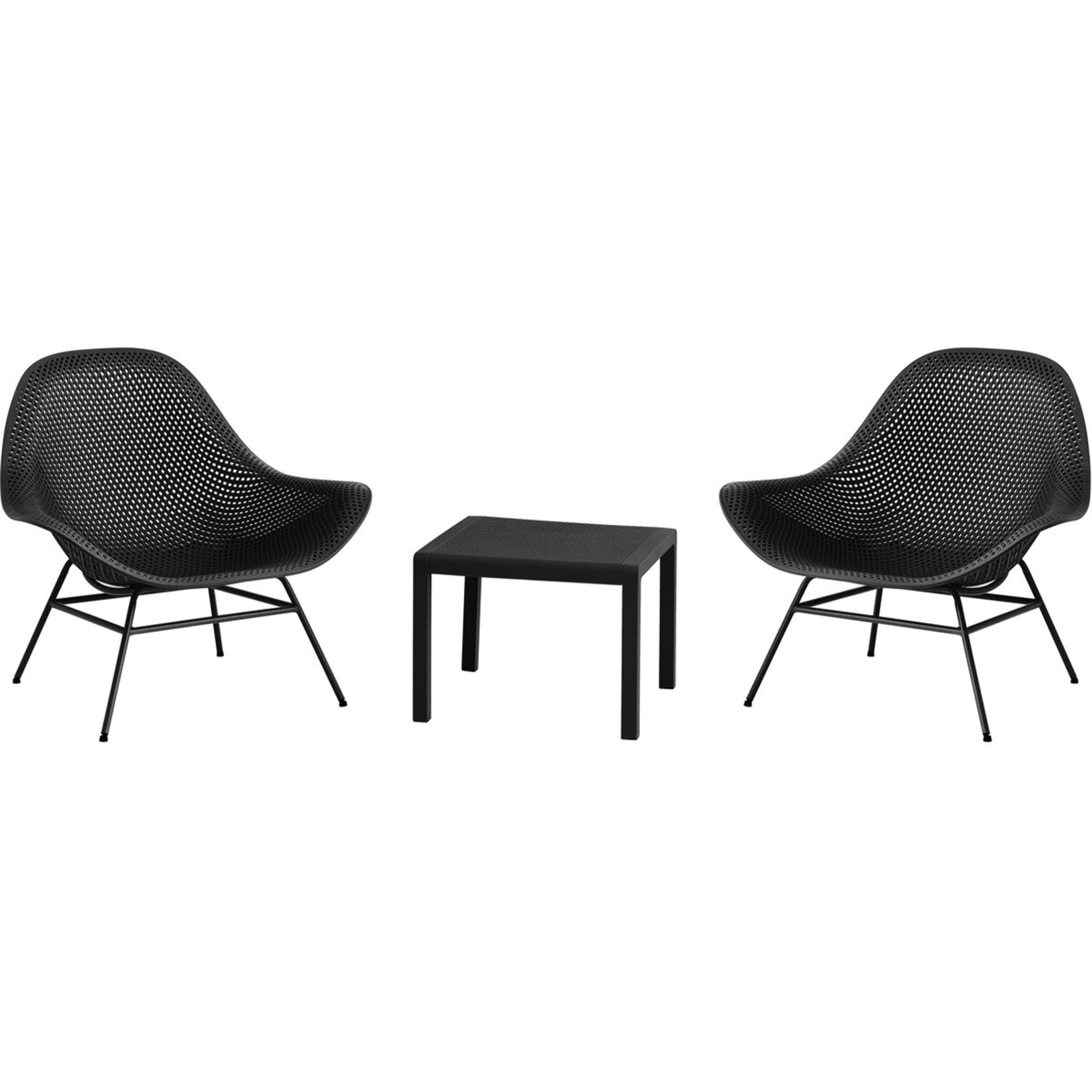 Lot de 2 fauteuils de jardin avec table basse "Soléna" - Noir